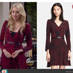 The Kooples / red silk python belted stud wrap snakeskin print dress S